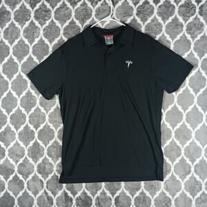 Tesla Polo Shirt Men Large Black Logo Short Sleeve Tech Corporate